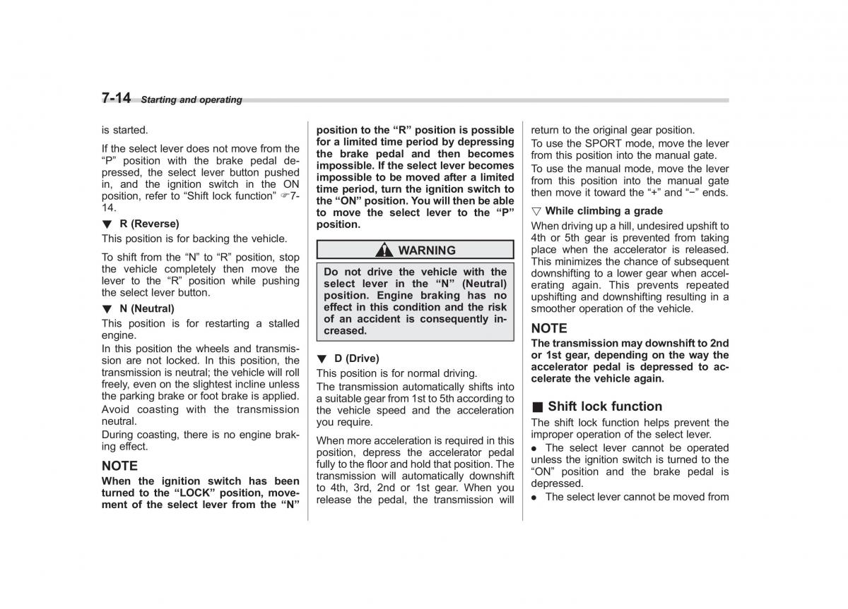 Subaru Tribeca owners manual / page 257