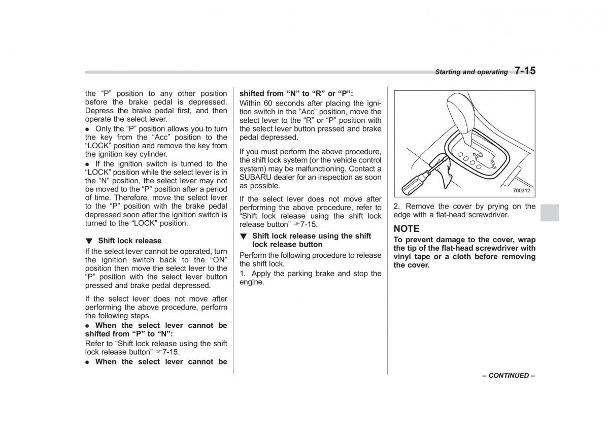 Subaru Tribeca owners manual / page 258