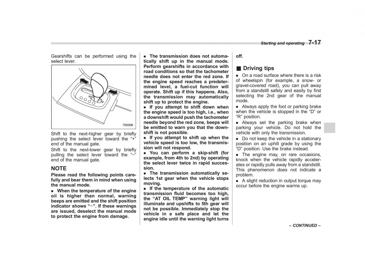 Subaru Tribeca owners manual / page 260