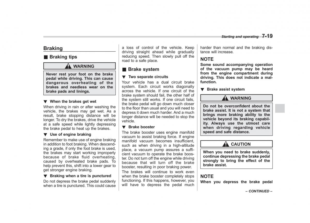 Subaru Tribeca owners manual / page 262