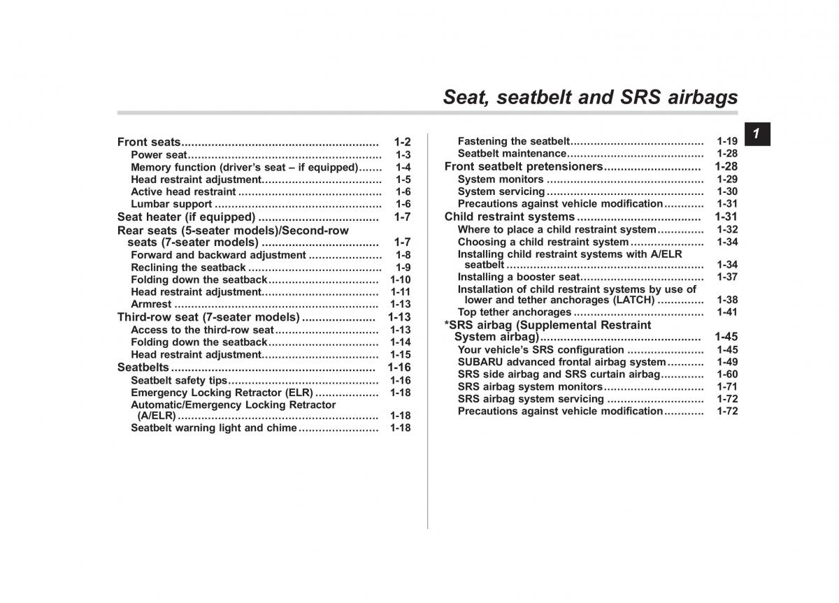 Subaru Tribeca owners manual / page 28