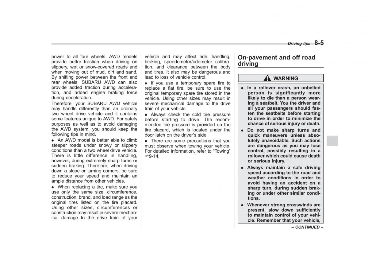 Subaru Tribeca owners manual / page 282