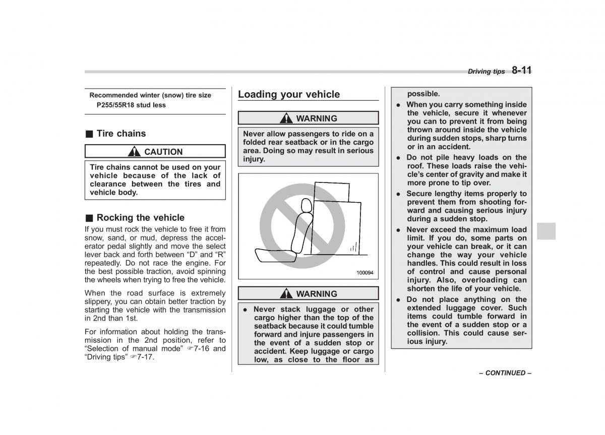 Subaru Tribeca owners manual / page 288