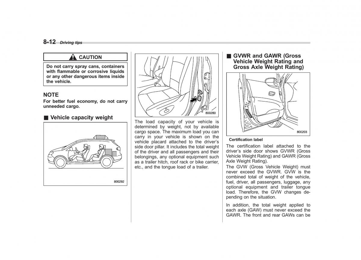 Subaru Tribeca owners manual / page 289