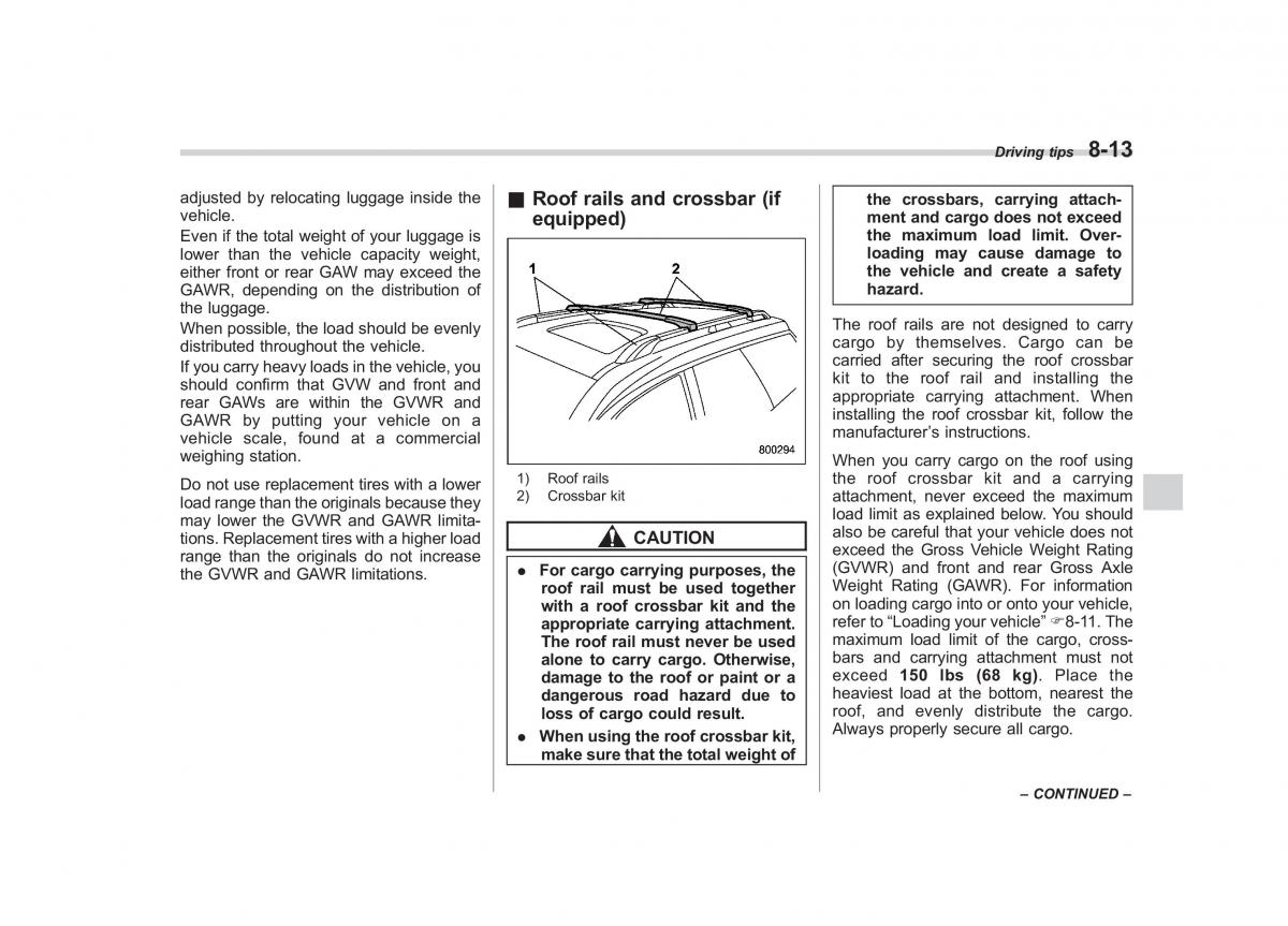 Subaru Tribeca owners manual / page 290