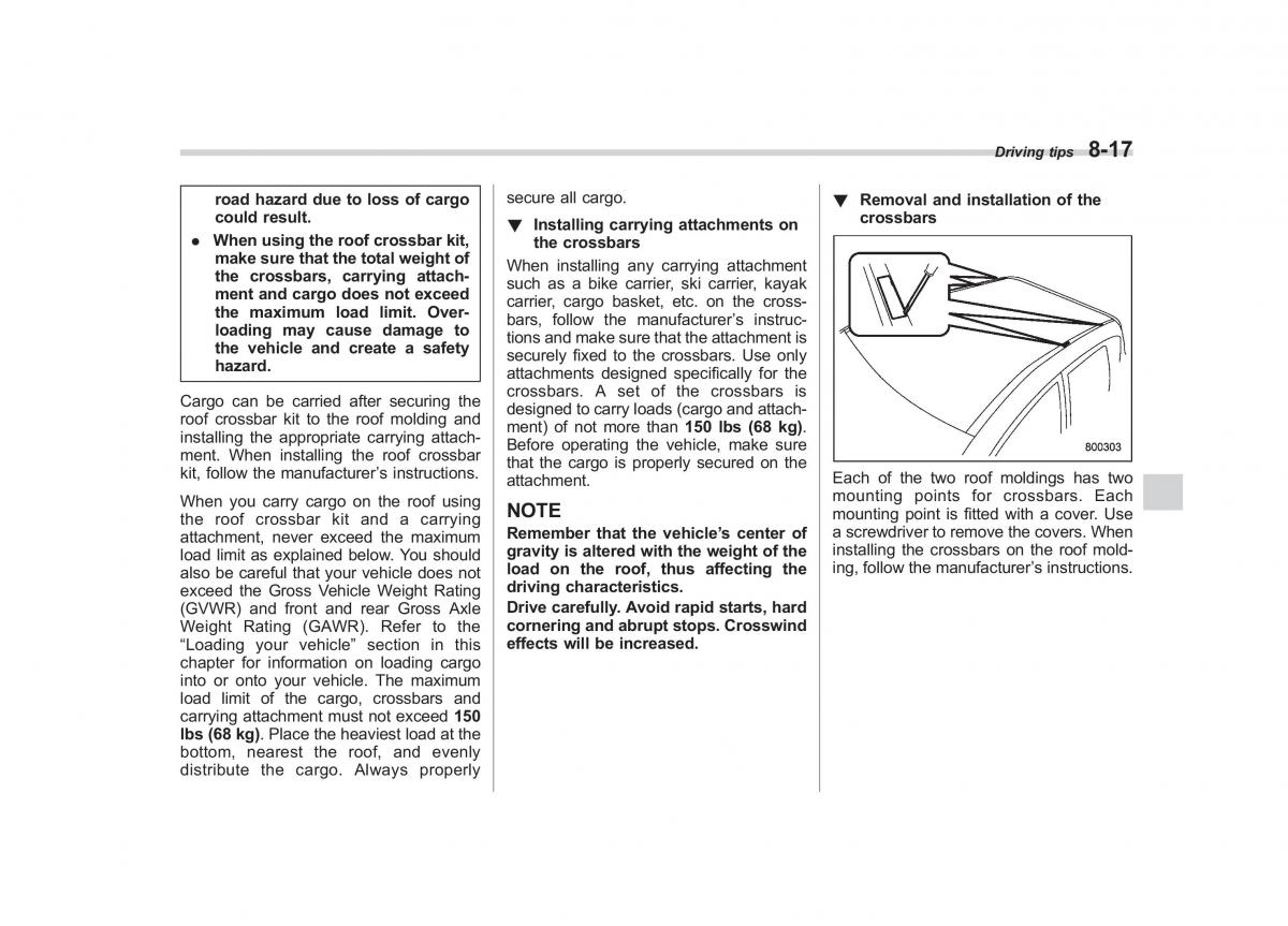 Subaru Tribeca owners manual / page 294