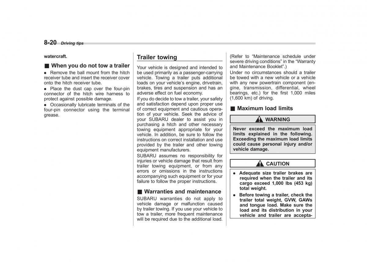 Subaru Tribeca owners manual / page 297