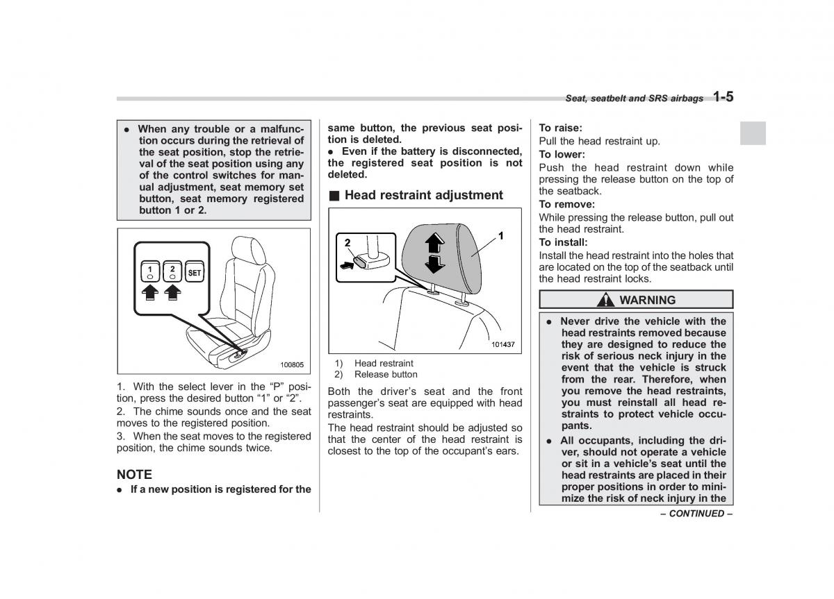 Subaru Tribeca owners manual / page 32