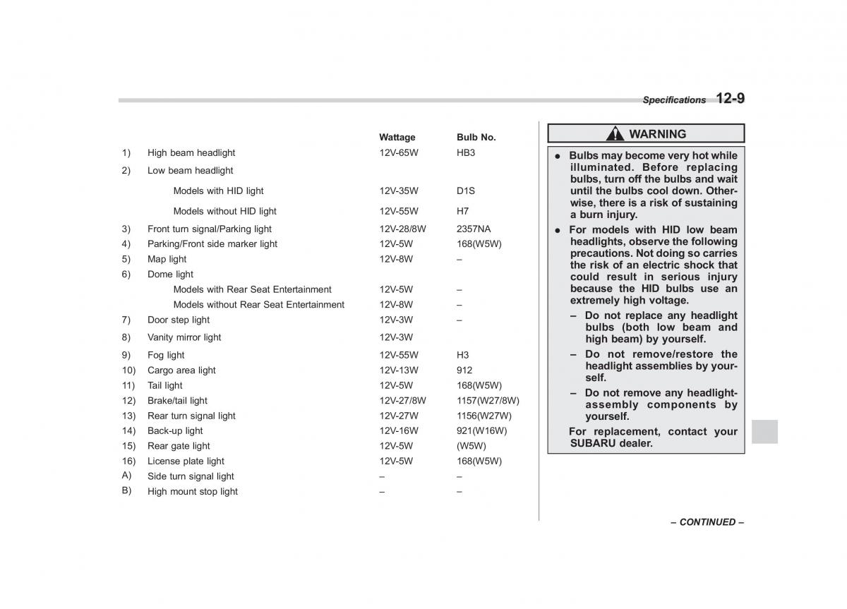 Subaru Tribeca owners manual / page 388