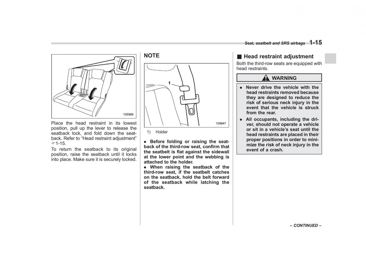 Subaru Tribeca owners manual / page 42