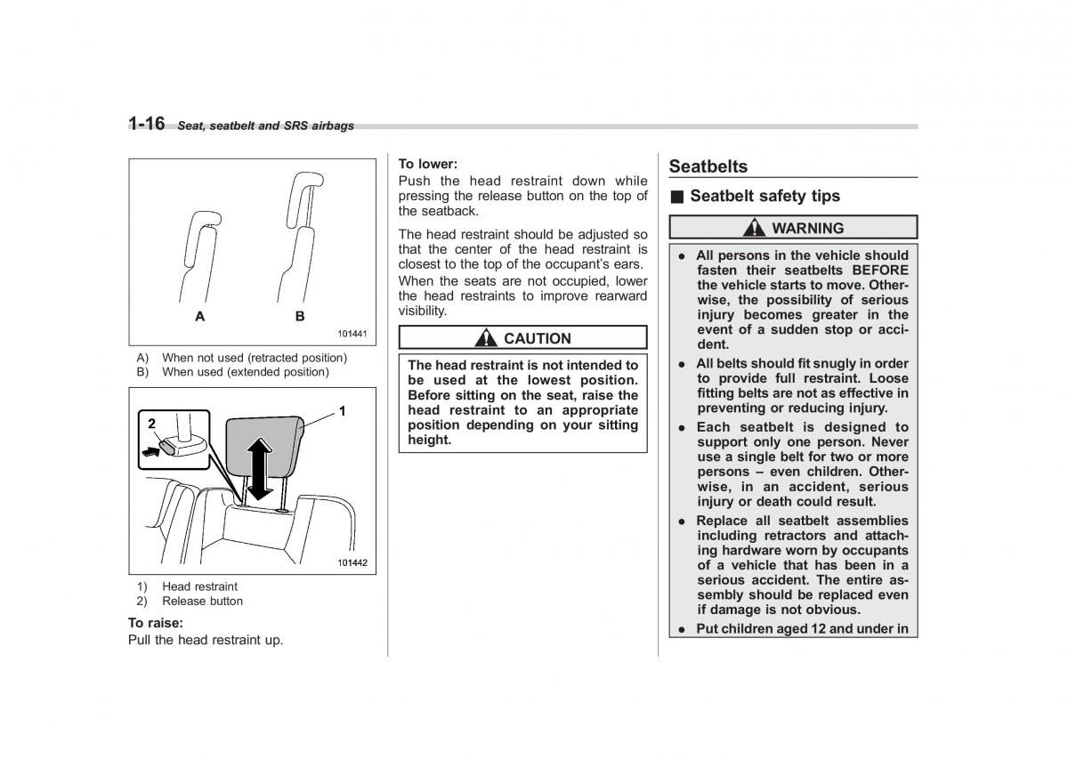 Subaru Tribeca owners manual / page 43