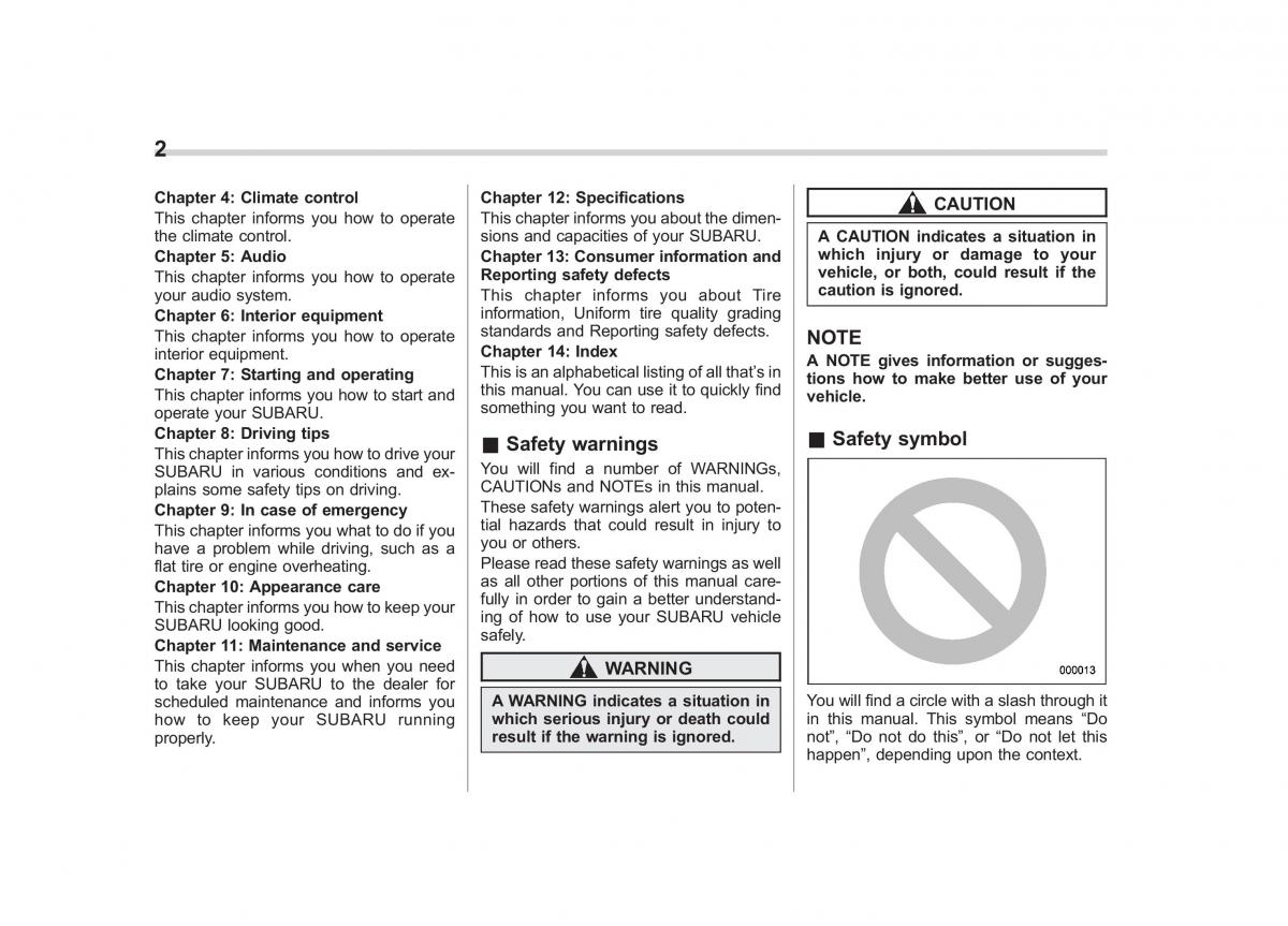 Subaru Tribeca owners manual / page 5