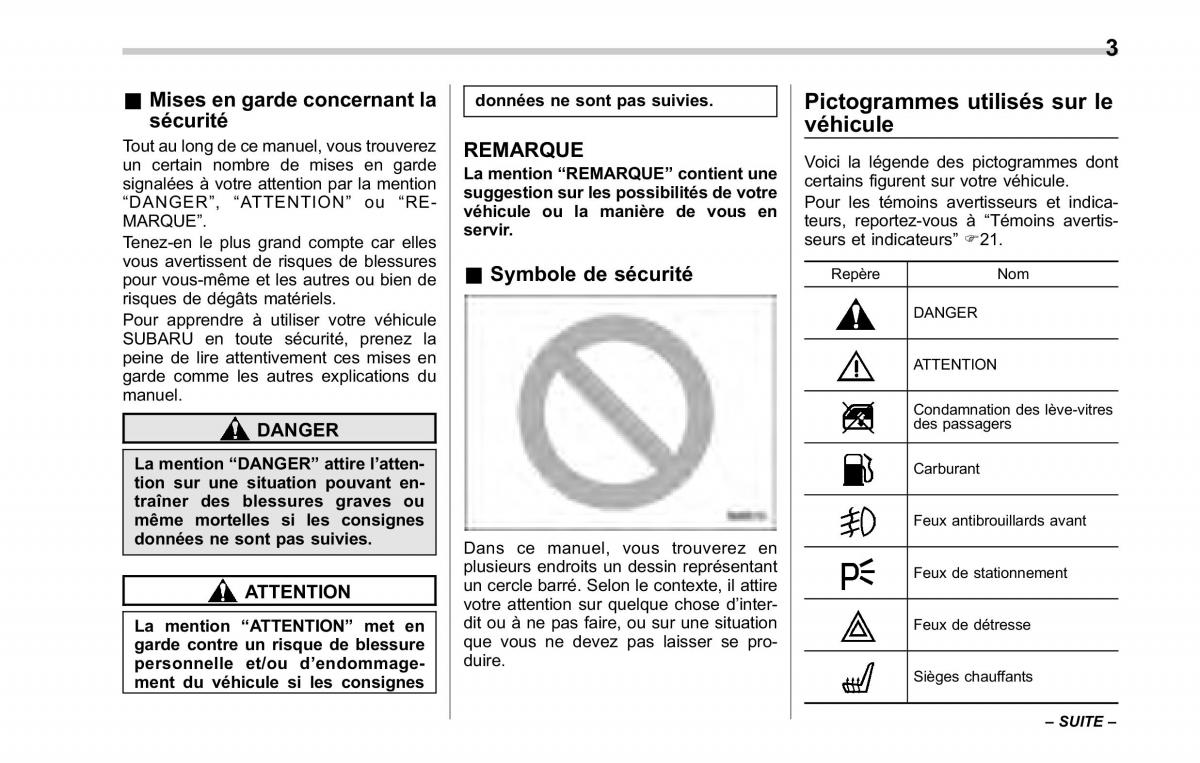 Subaru Tribeca manuel du proprietaire / page 7