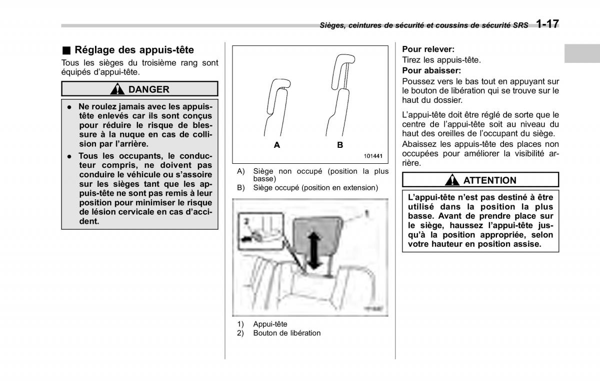 Subaru Tribeca manuel du proprietaire / page 47