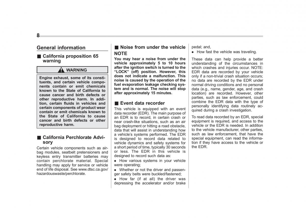 Subaru XV Crosstrek owners manual / page 11