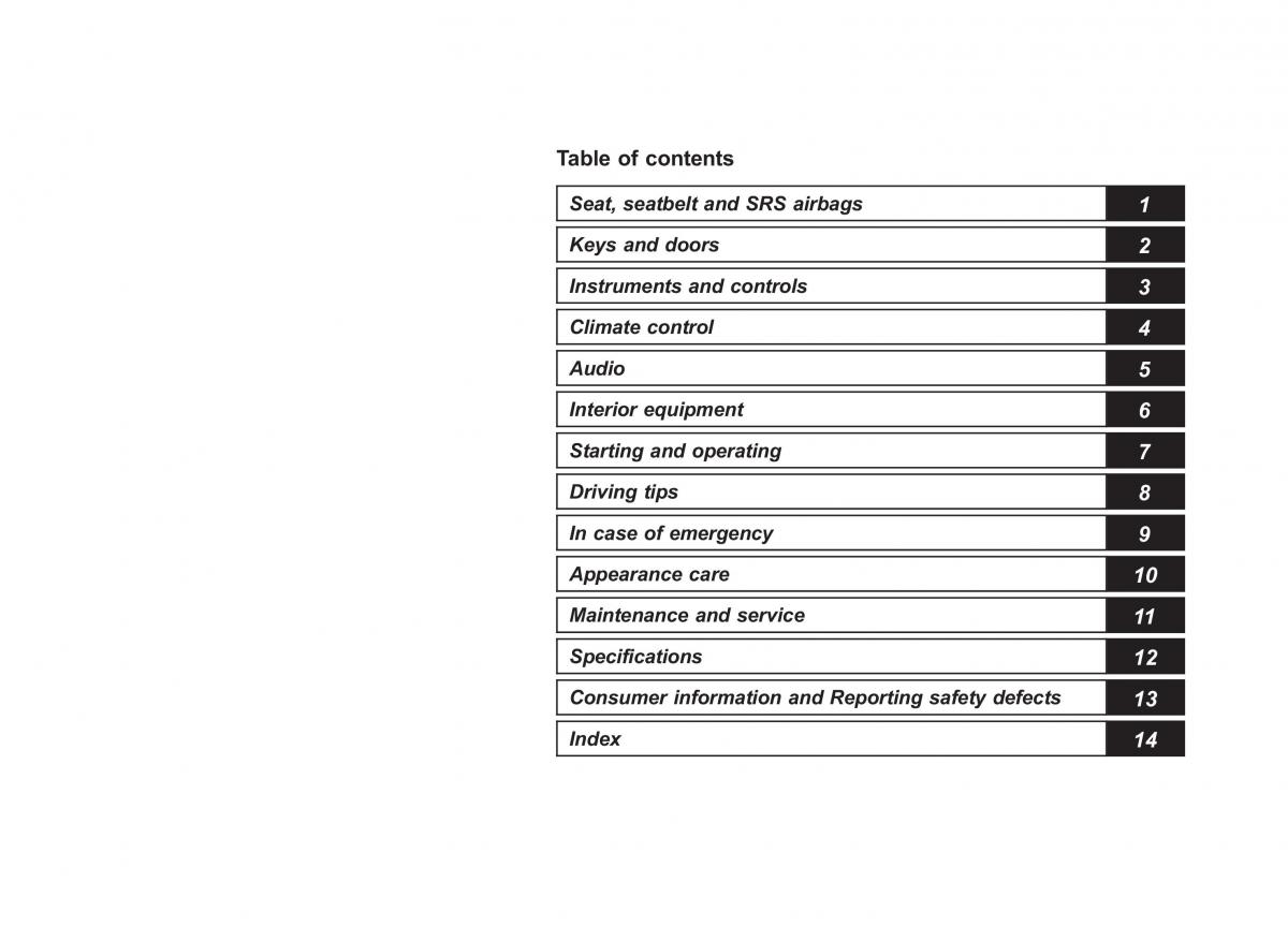 Subaru XV Crosstrek owners manual / page 12