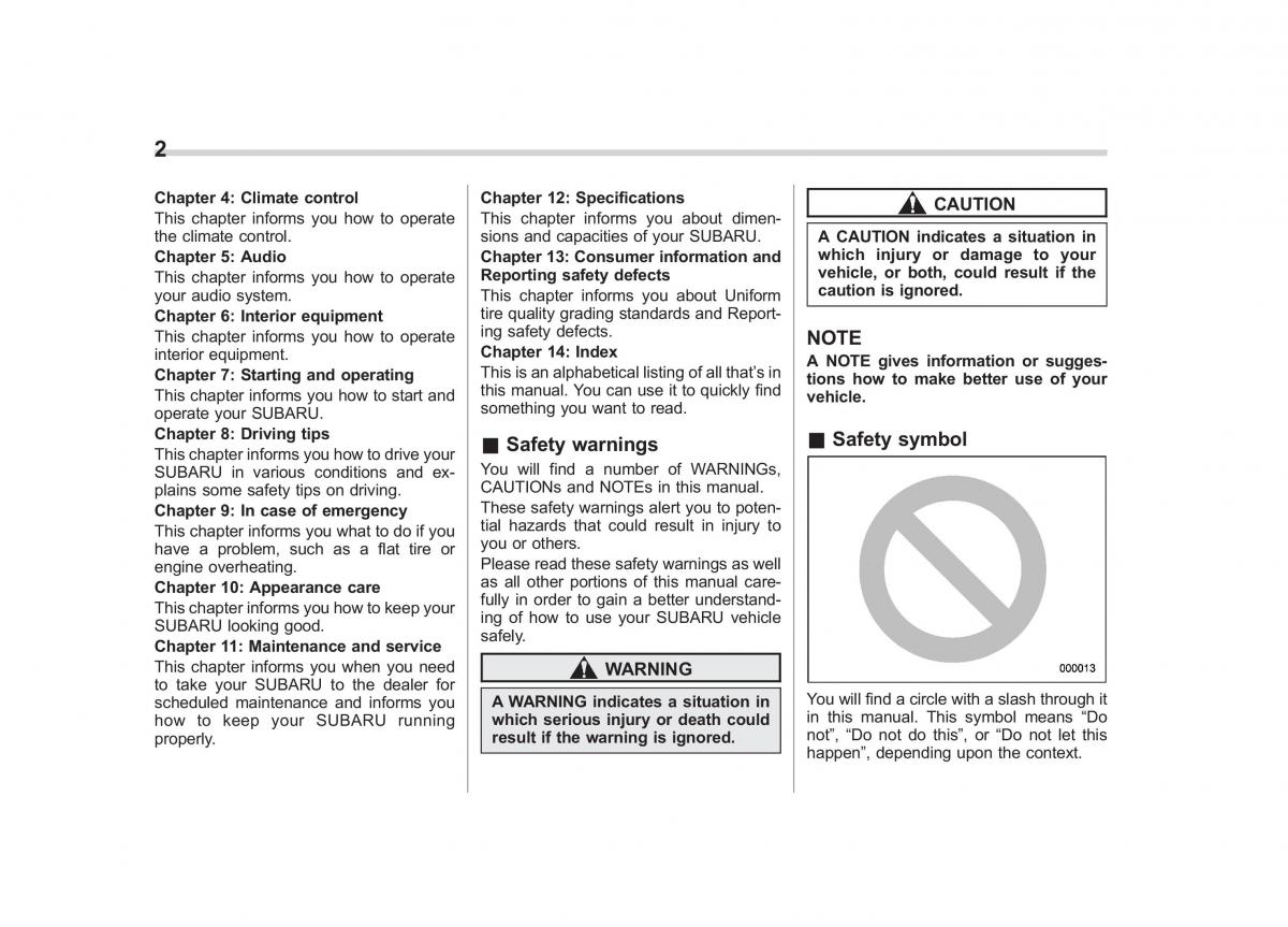 Subaru XV Crosstrek owners manual / page 5