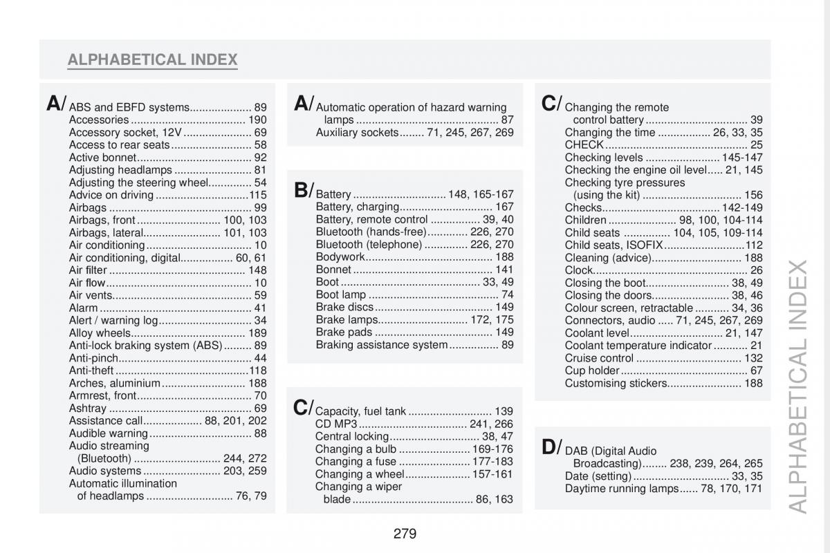 Peugeot RCZ owners manual / page 281