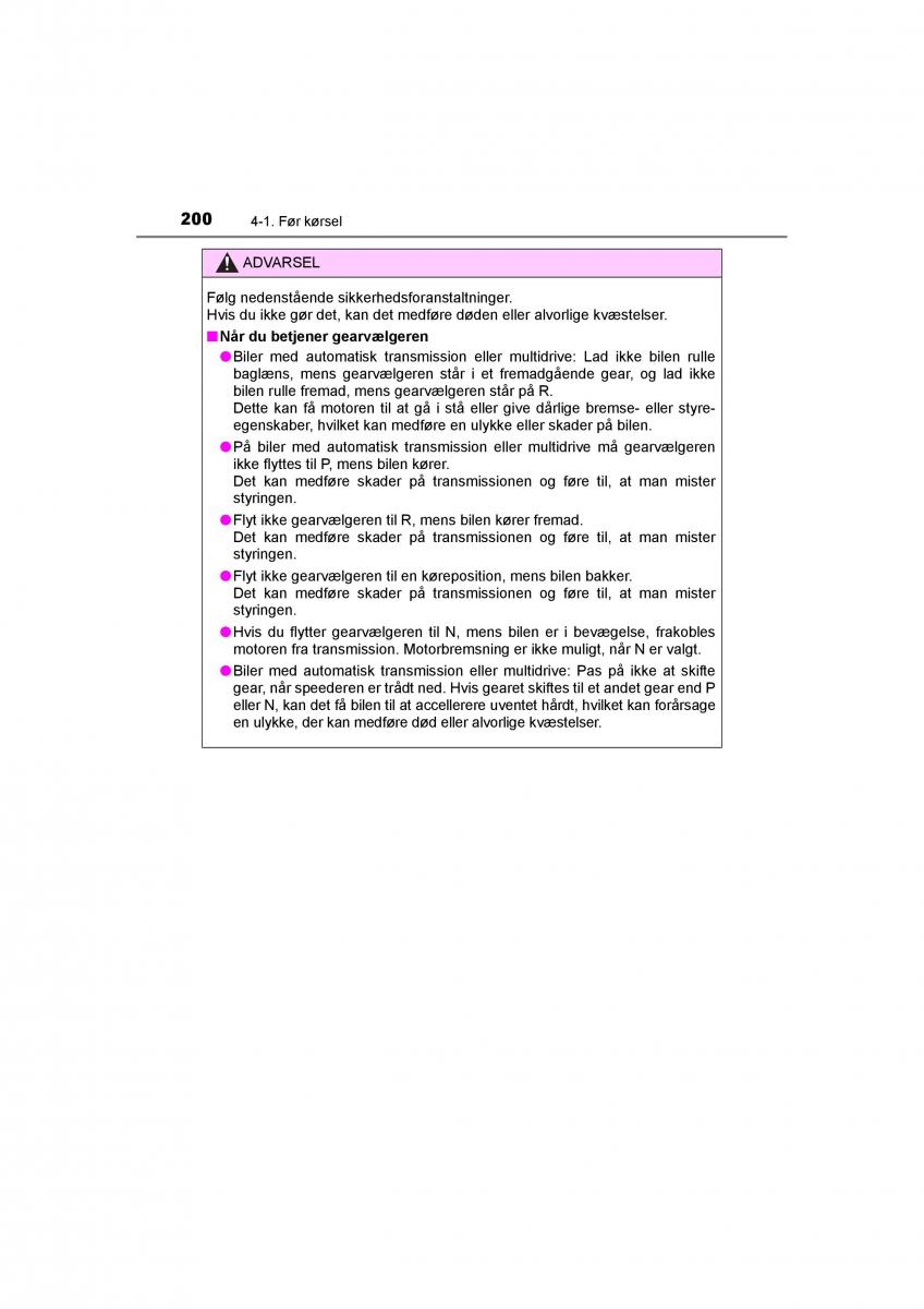 Toyota RAV4 IV 4 Bilens instruktionsbog / page 200