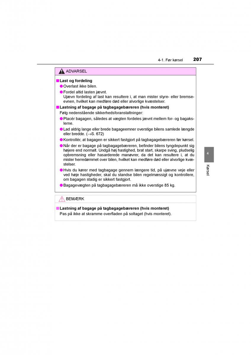 Toyota RAV4 IV 4 Bilens instruktionsbog / page 207