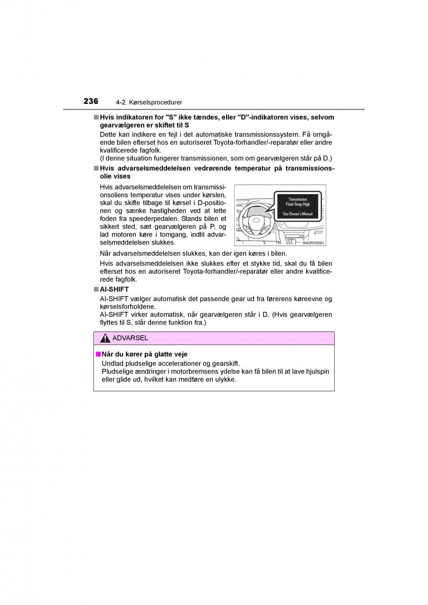 Toyota RAV4 IV 4 Bilens instruktionsbog / page 236