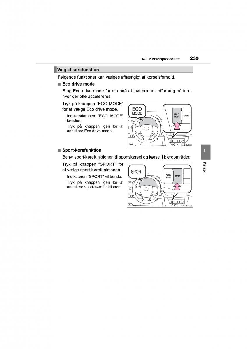 Toyota RAV4 IV 4 Bilens instruktionsbog / page 239