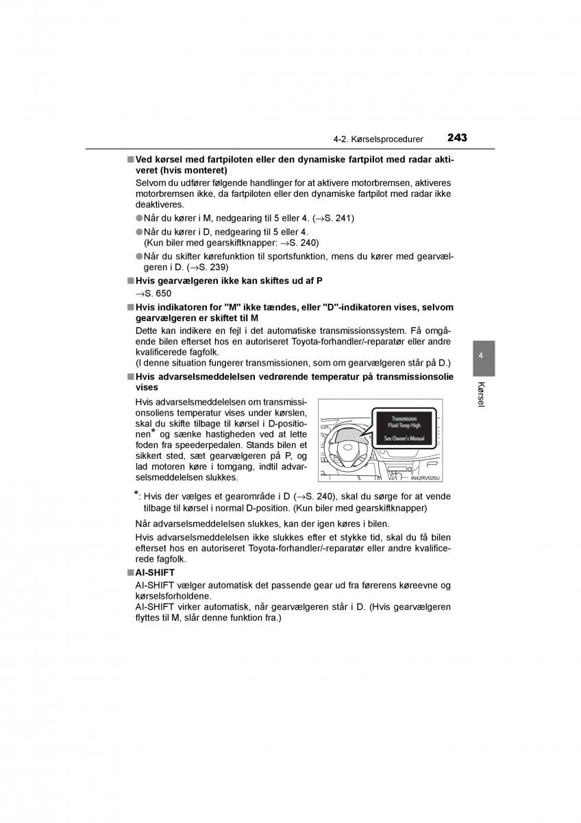 Toyota RAV4 IV 4 Bilens instruktionsbog / page 243