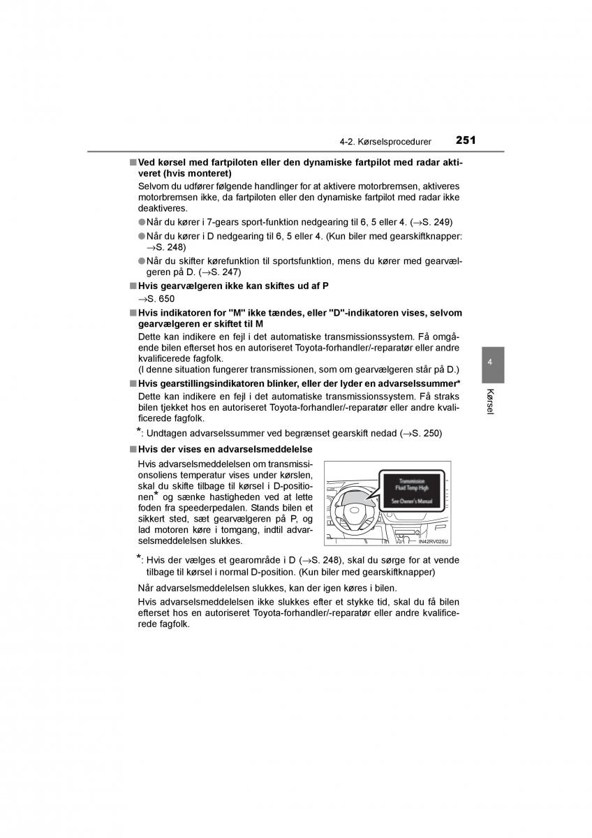 Toyota RAV4 IV 4 Bilens instruktionsbog / page 251