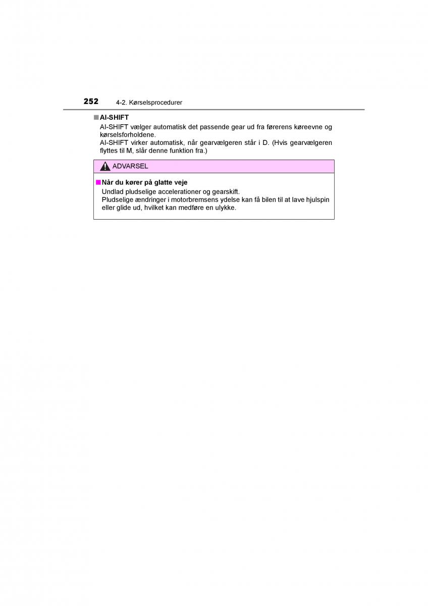 Toyota RAV4 IV 4 Bilens instruktionsbog / page 252