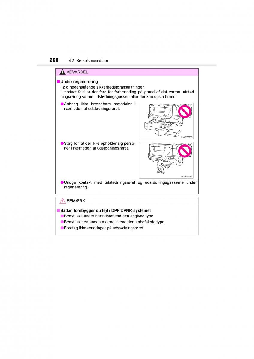 Toyota RAV4 IV 4 Bilens instruktionsbog / page 260