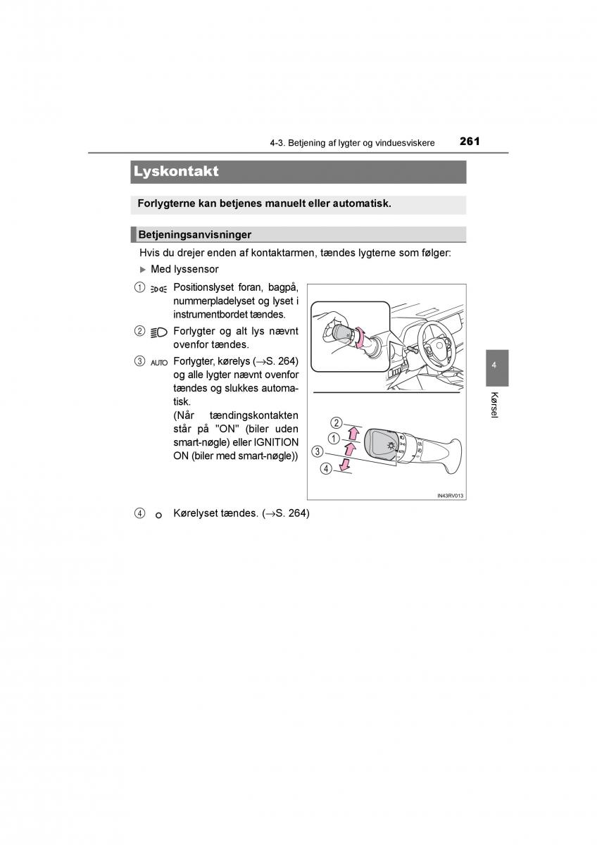 Toyota RAV4 IV 4 Bilens instruktionsbog / page 261