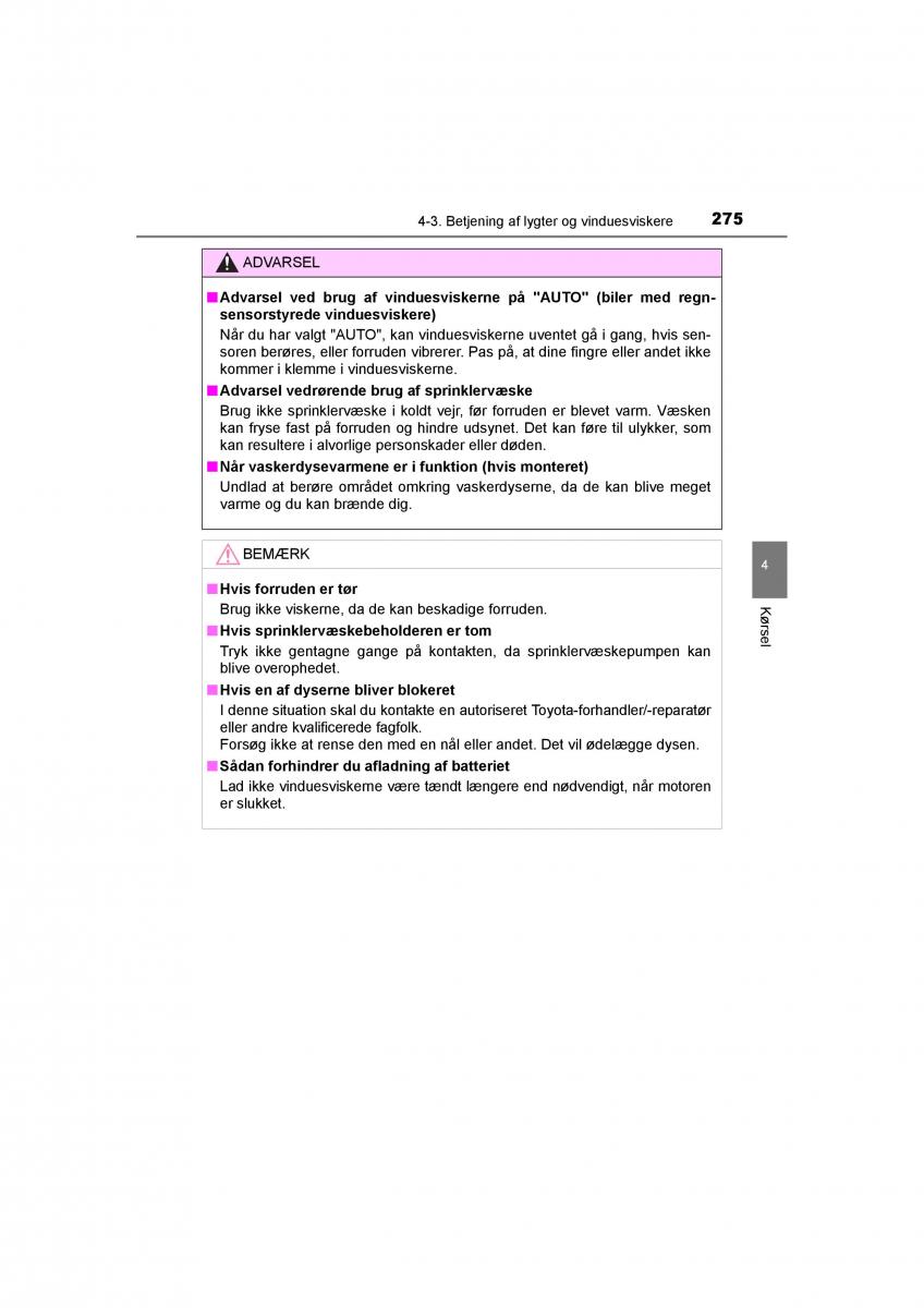 Toyota RAV4 IV 4 Bilens instruktionsbog / page 275