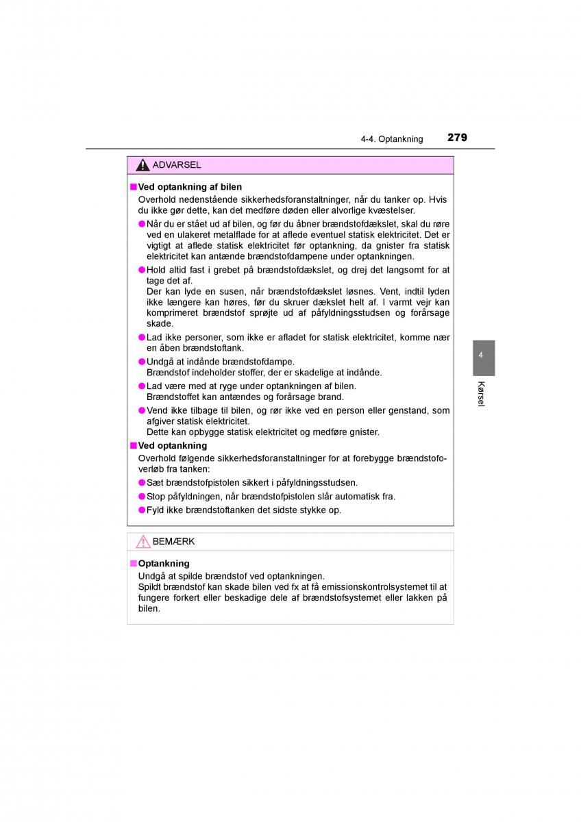 Toyota RAV4 IV 4 Bilens instruktionsbog / page 279