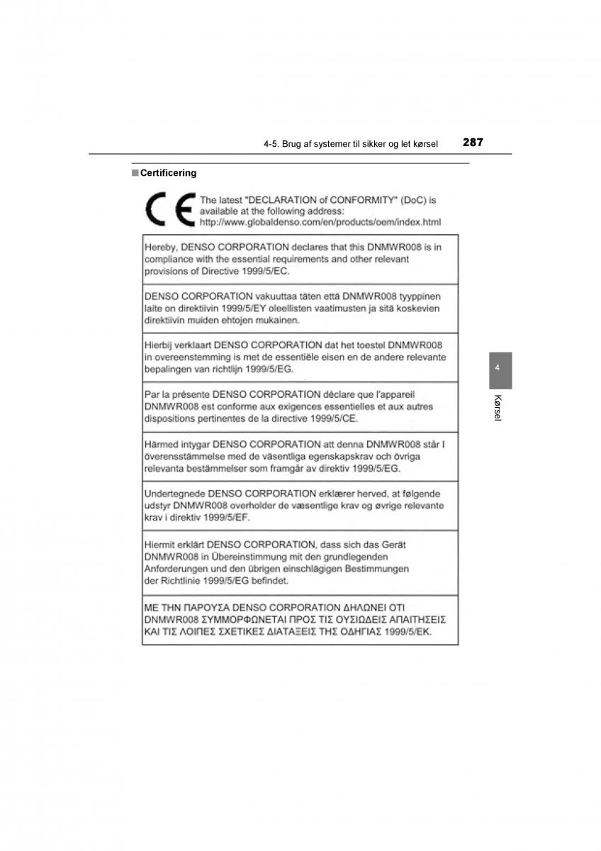 Toyota RAV4 IV 4 Bilens instruktionsbog / page 287