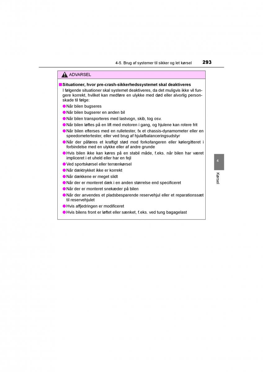 Toyota RAV4 IV 4 Bilens instruktionsbog / page 293