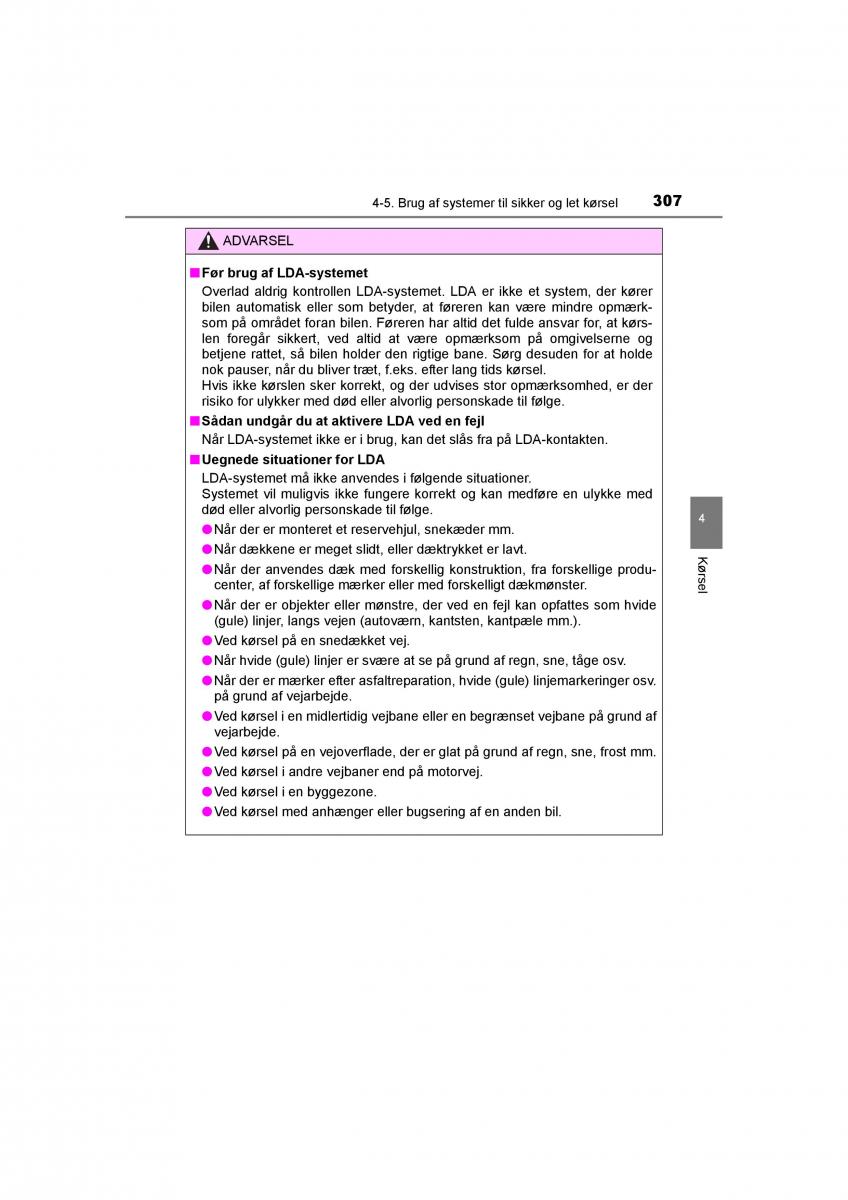 Toyota RAV4 IV 4 Bilens instruktionsbog / page 307