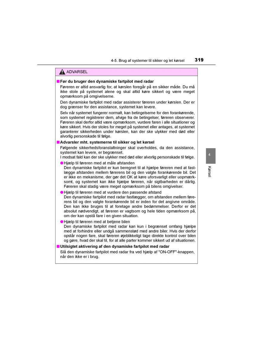 Toyota RAV4 IV 4 Bilens instruktionsbog / page 319