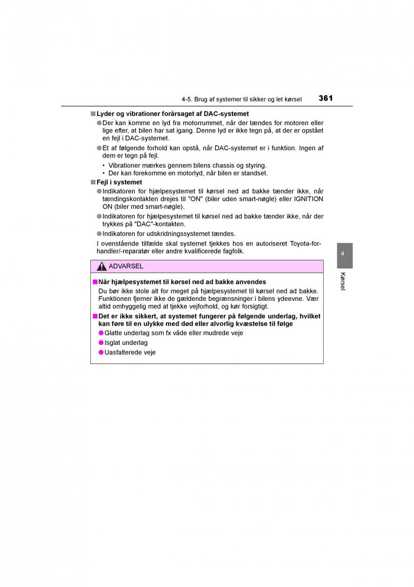 Toyota RAV4 IV 4 Bilens instruktionsbog / page 361