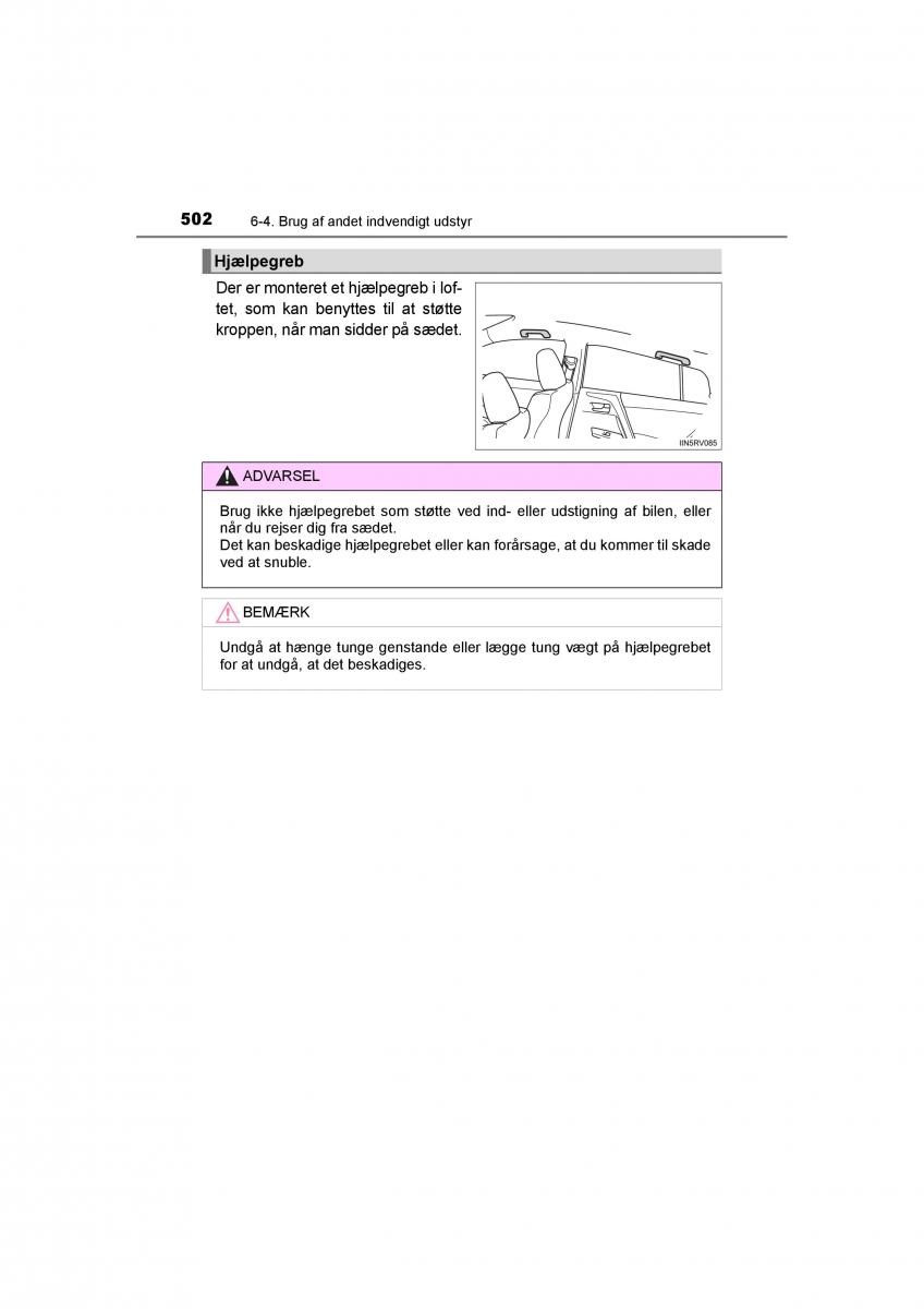 Toyota RAV4 IV 4 Bilens instruktionsbog / page 502