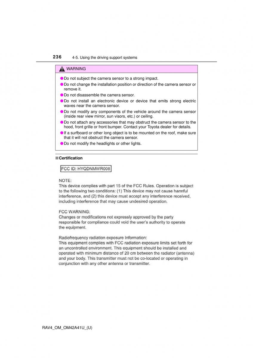 Toyota RAV4 IV 4 owners manual / page 236