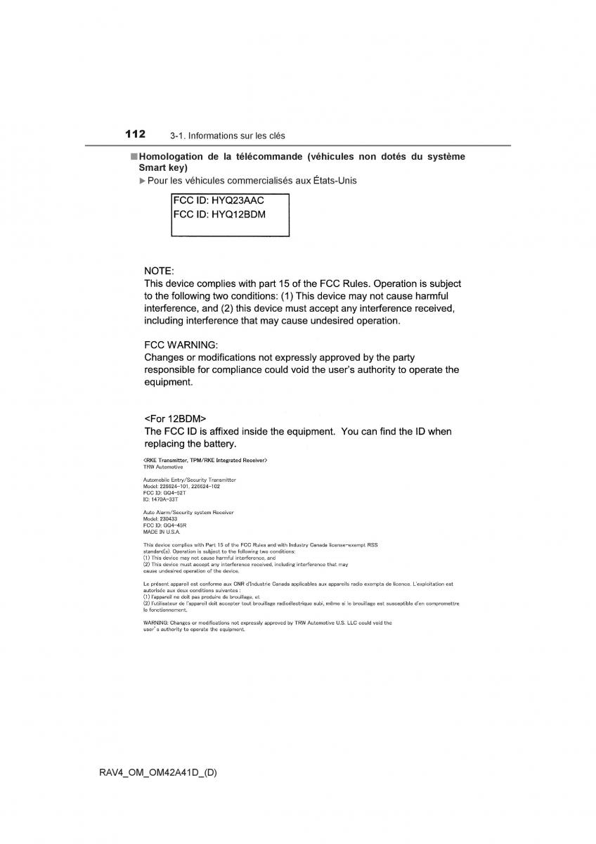 manual  Toyota RAV4 IV 4 manuel du proprietaire / page 113