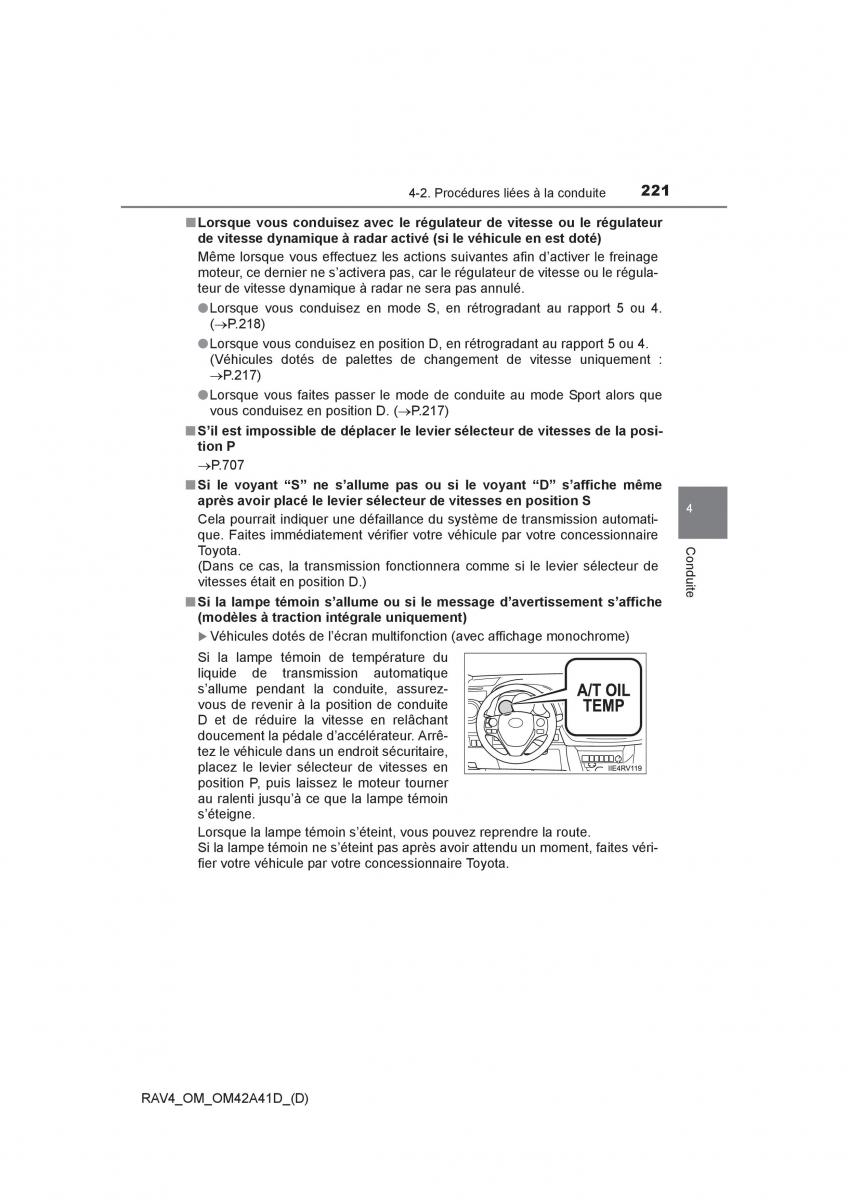 manual  Toyota RAV4 IV 4 manuel du proprietaire / page 222