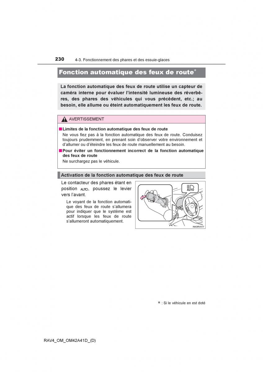 manual  Toyota RAV4 IV 4 manuel du proprietaire / page 231