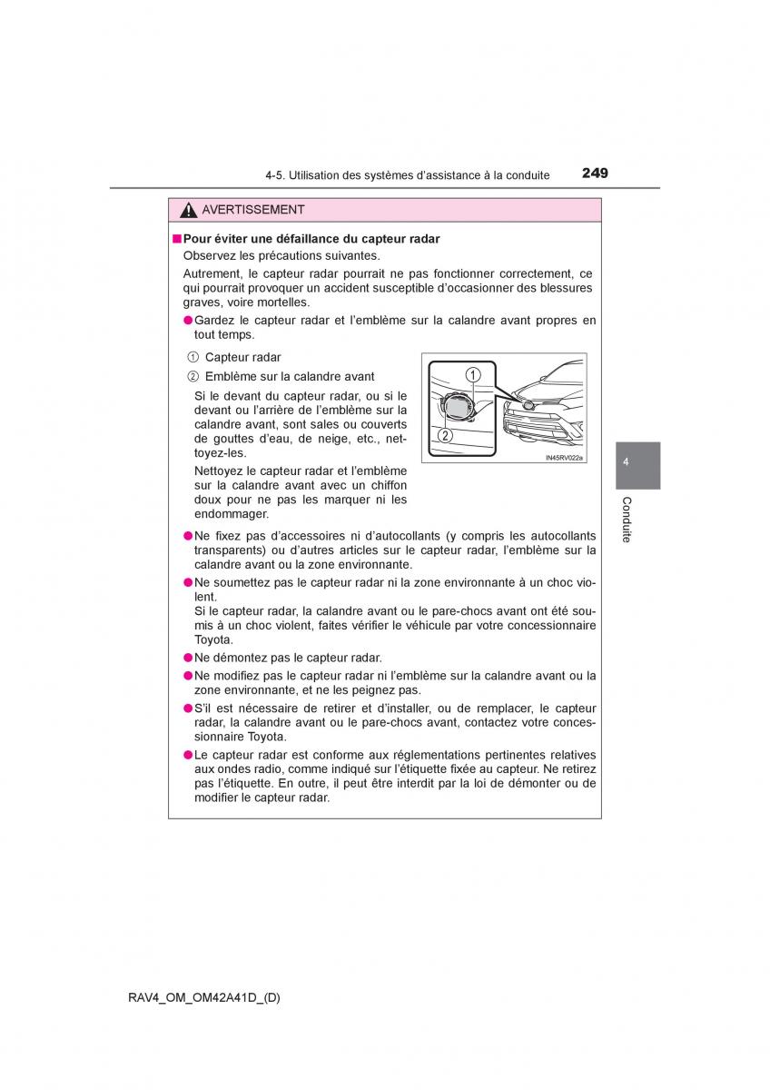 manual  Toyota RAV4 IV 4 manuel du proprietaire / page 250