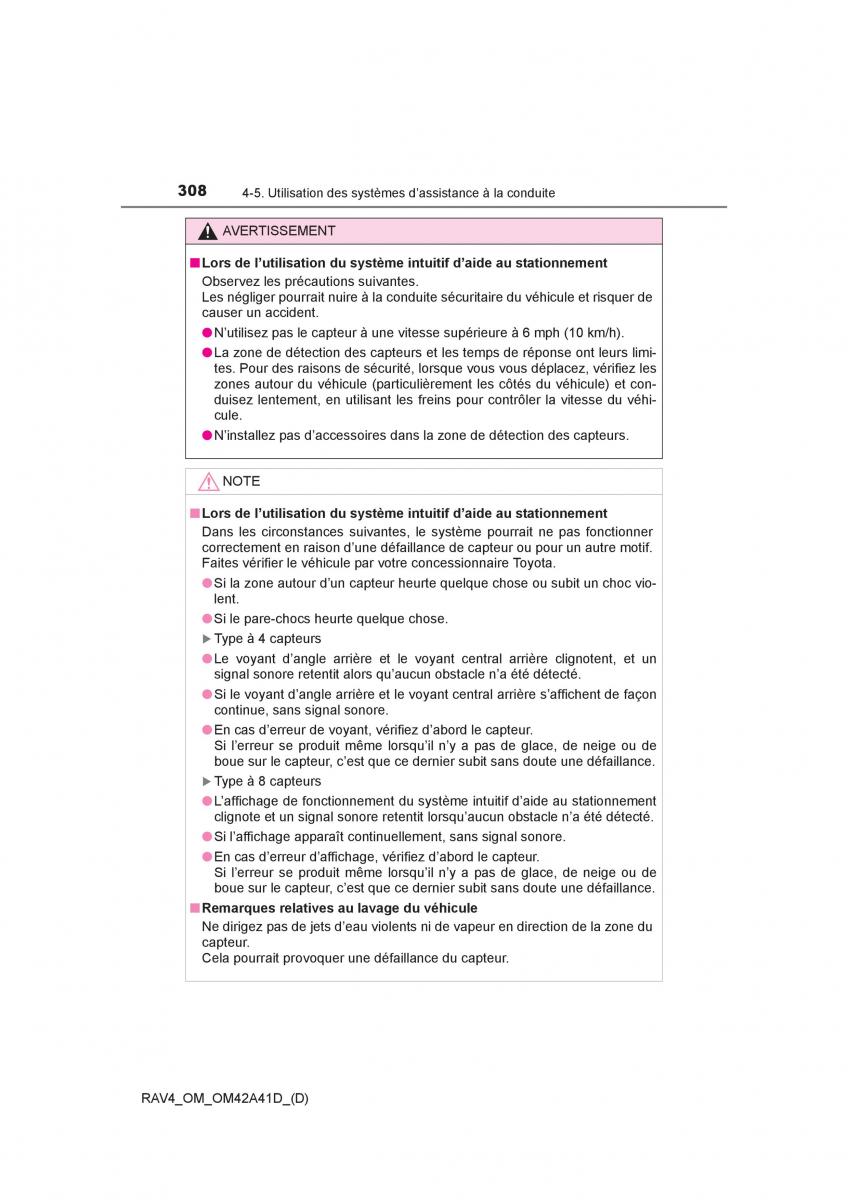 manual  Toyota RAV4 IV 4 manuel du proprietaire / page 309