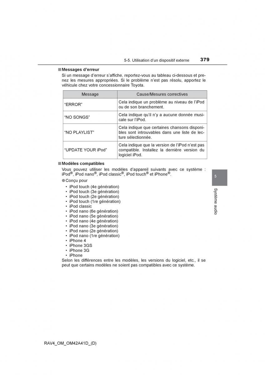 manual  Toyota RAV4 IV 4 manuel du proprietaire / page 380