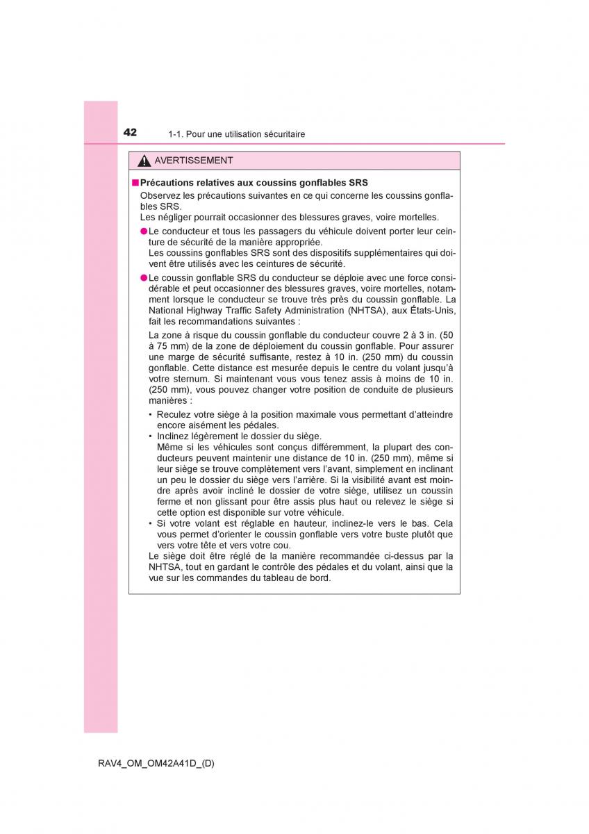 manual  Toyota RAV4 IV 4 manuel du proprietaire / page 43