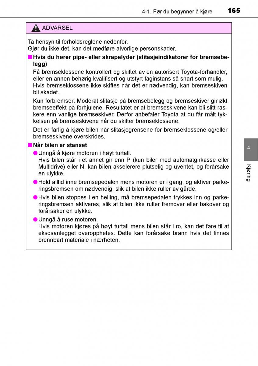 Toyota RAV4 IV 4 bruksanvisningen / page 167