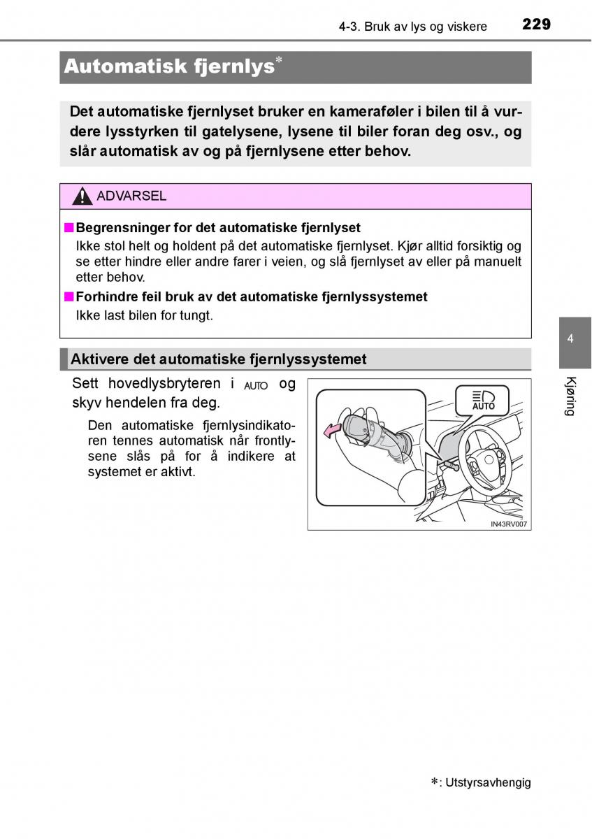 Toyota RAV4 IV 4 bruksanvisningen / page 231