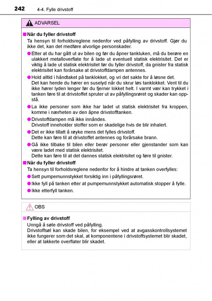 Toyota RAV4 IV 4 bruksanvisningen / page 244